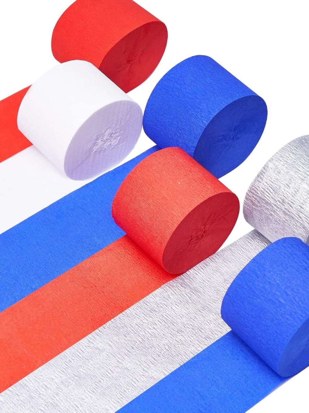Red Crepe Paper 6pcs 492 FT White Blue Silver Streamers